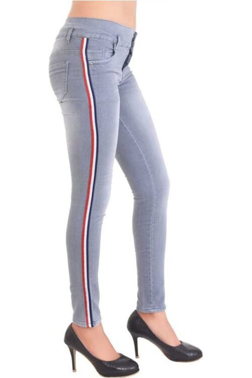 Side Stripe Skinny Women Grey Jeans