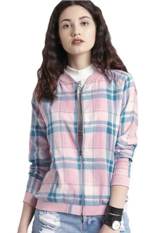 ROADSTER Full Sleeve Checkered Women Bomber Jacket