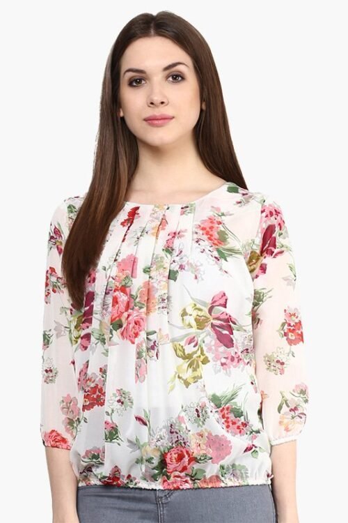 Women Off White Printed Top