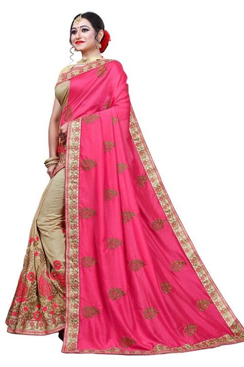 Woven Bollywood Jacquard Saree  (Pink, Cream)
