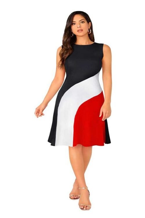Miss Women Skater Black, White, Red Dress